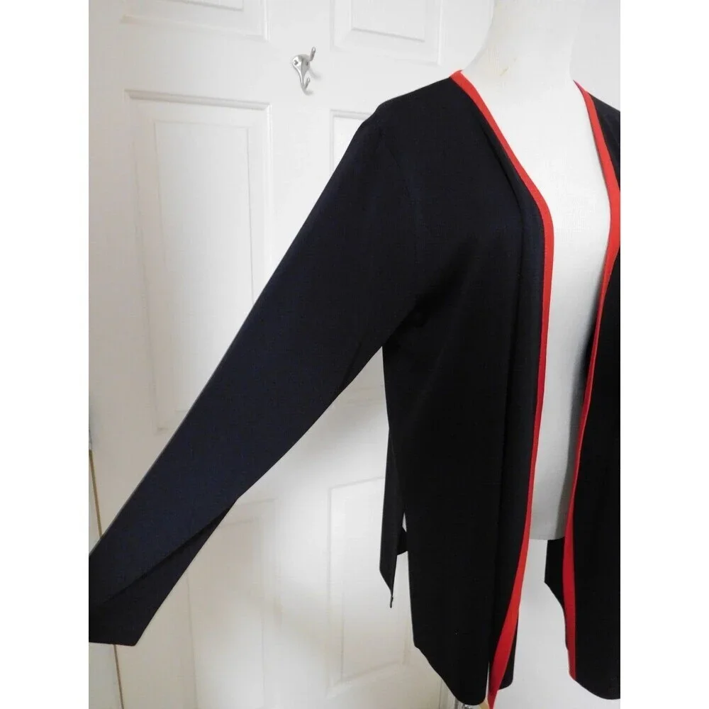 Women's EXCLUSIVELY MISOOK Black with Red Trim Open Front Long Cardigan Small